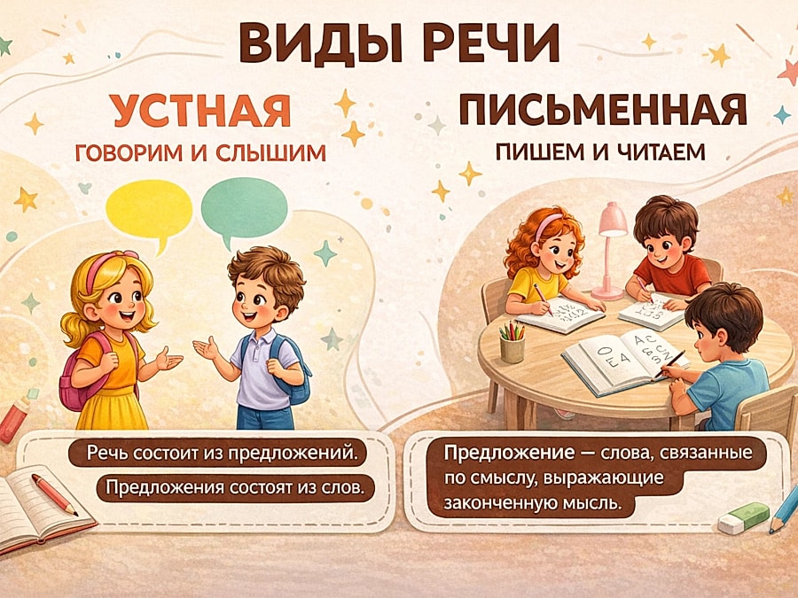 Памятка - Виды речи — Русский язык, 1 класс