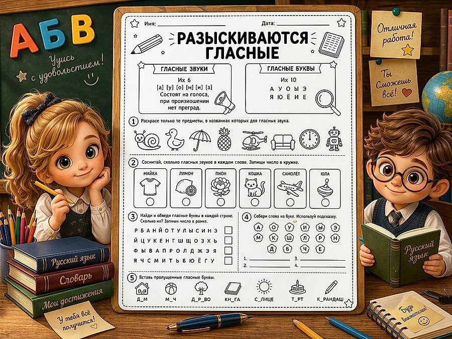 Рабочий лист — разыскивается гласные