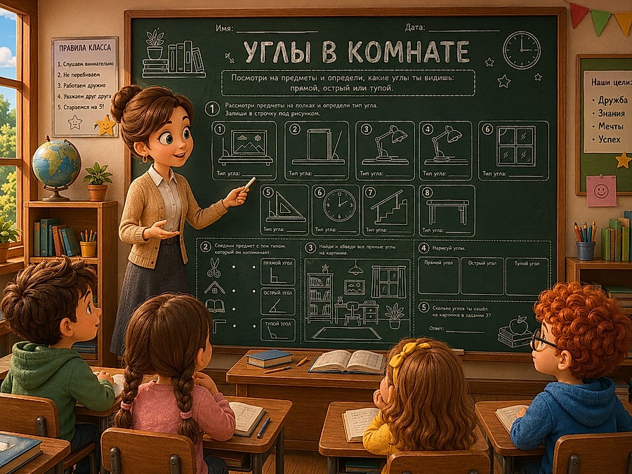 Рабочий лист - Углы: прямой, острый и тупой