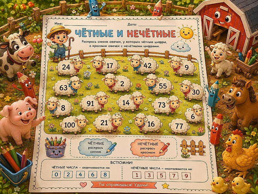 Рабочий лист - Чётные и нечётные числа